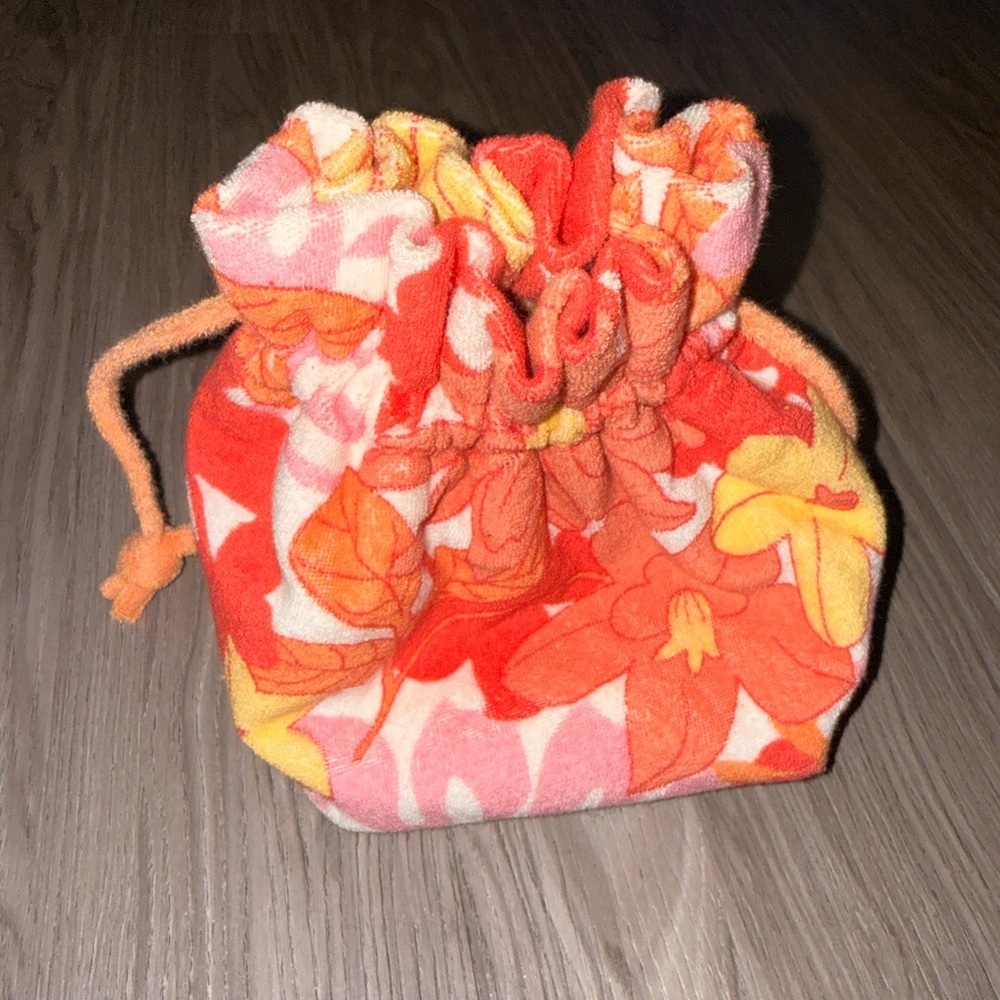 Floral Drawstring Pouch Bag - Orange